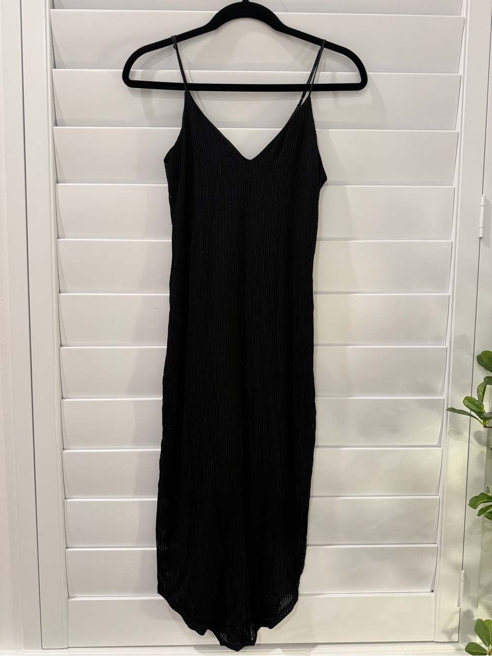 Express Black Ribbed Slip Dress with Spaghetti Straps
